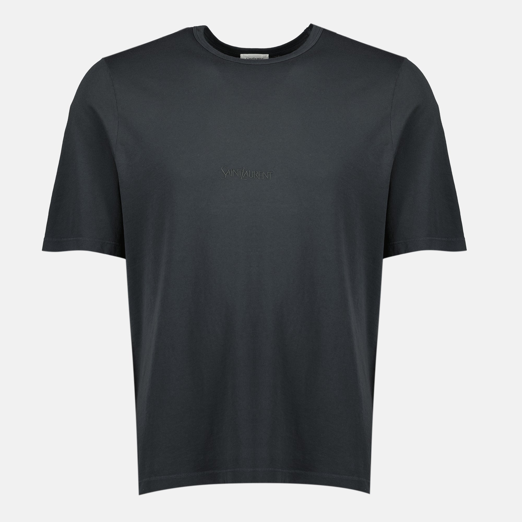 Imagen de la camiseta bordada negra de Saint Laurent para Hombre - Temporada Otoño-Invierno 2025 - Vista Frontal