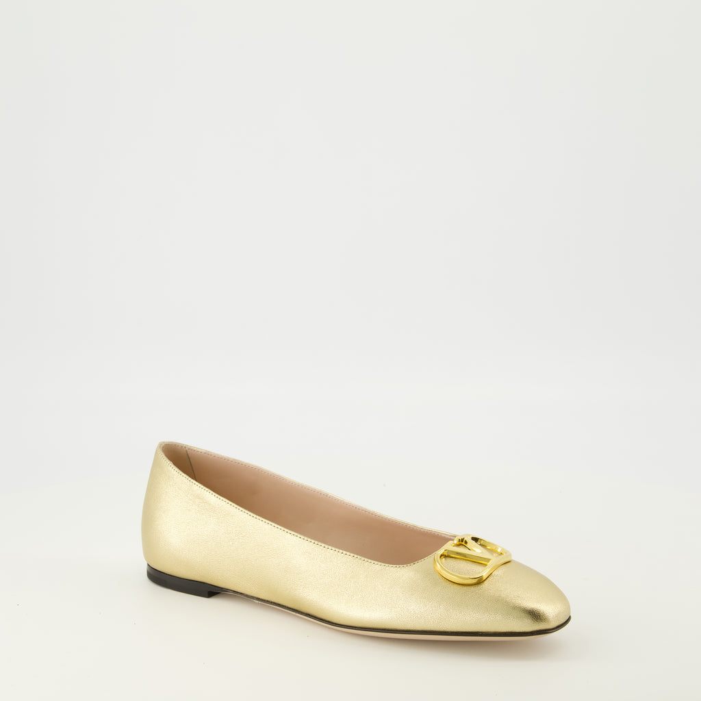 Chaussures plates VLogo Nappa Leather Ballerinas Valentino Garavani Doré Femme