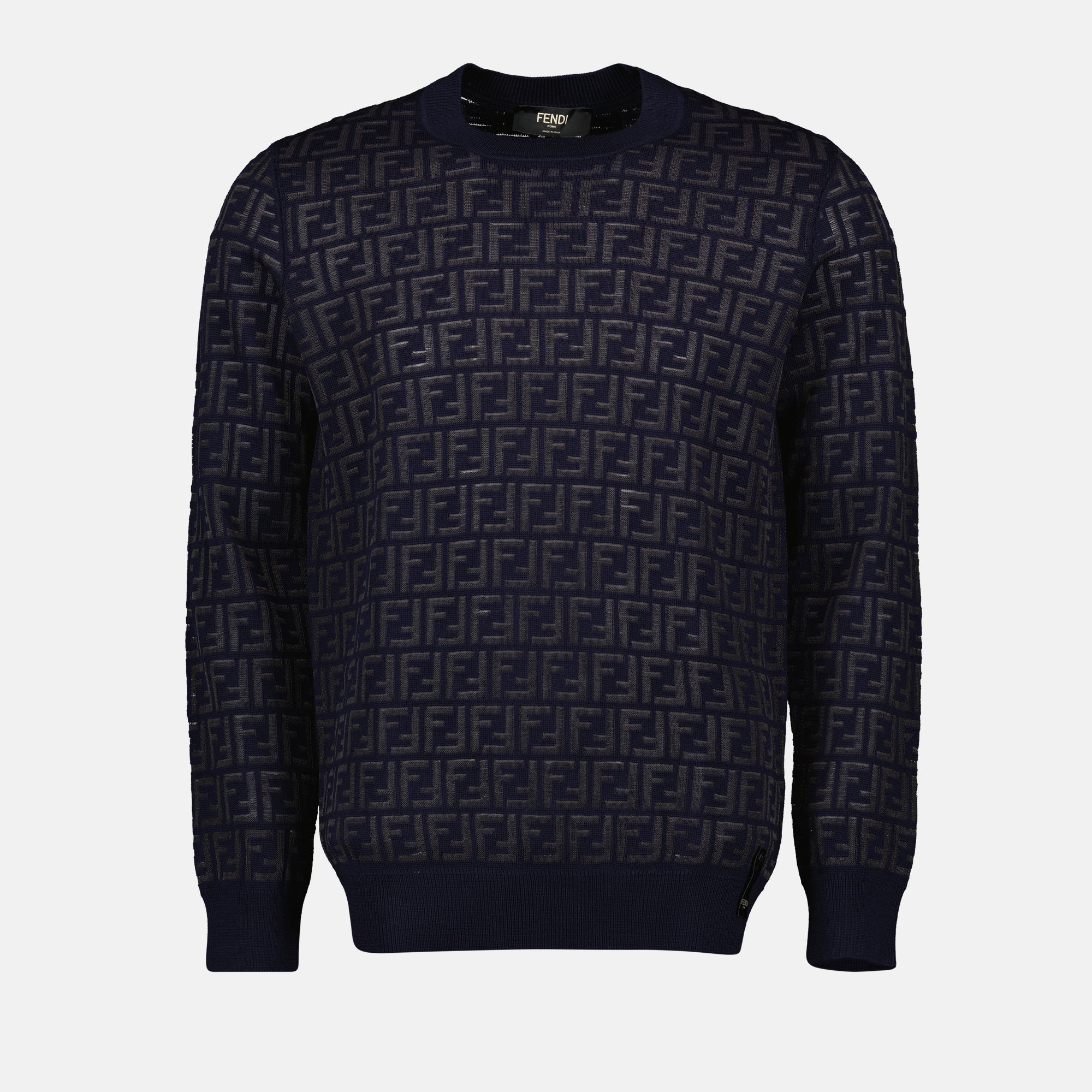 Maille Pull en laine FF Fendi Bleu Homme