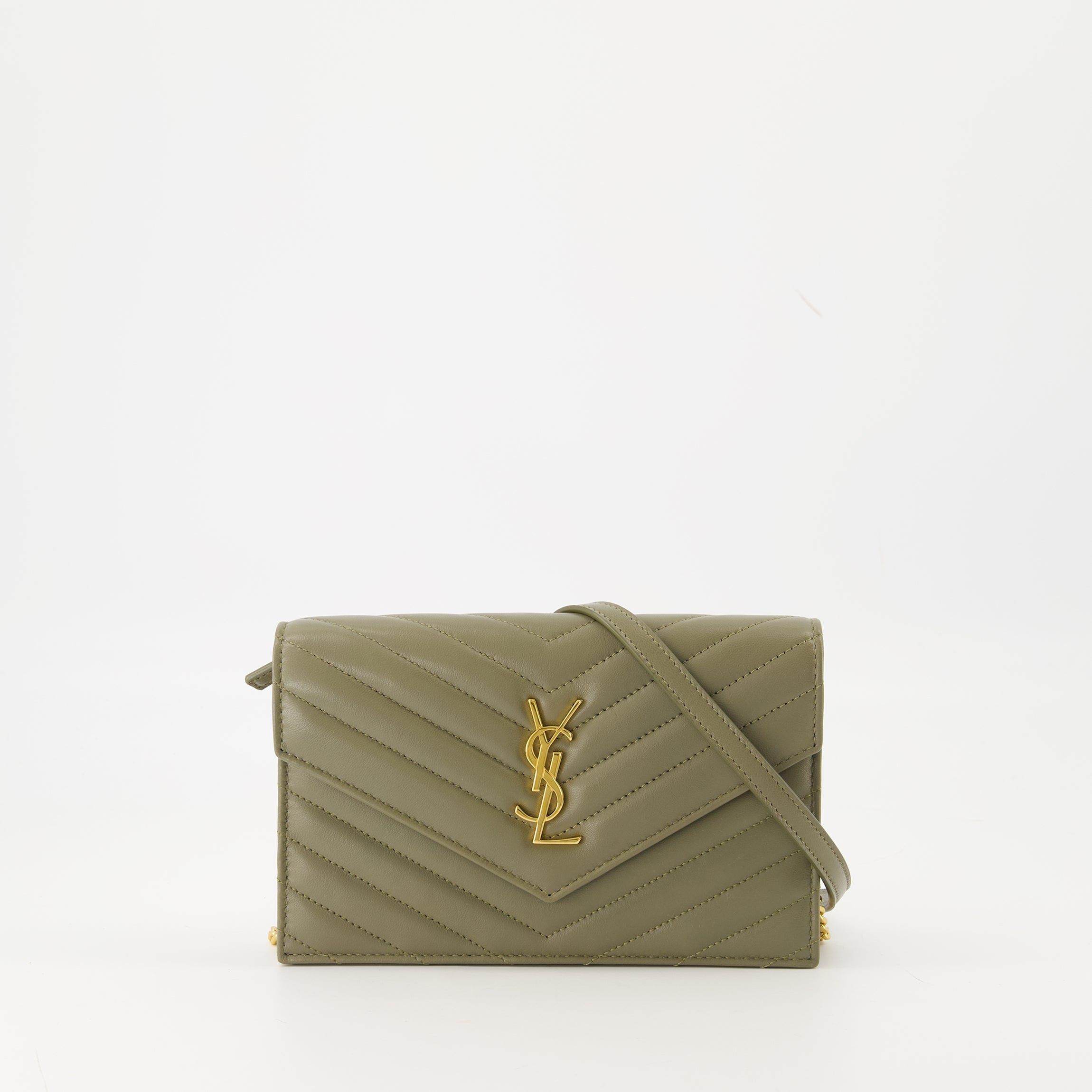 ショルダーバッグ チェーンエンベロープ財布 Saint Laurent カーキ 女性