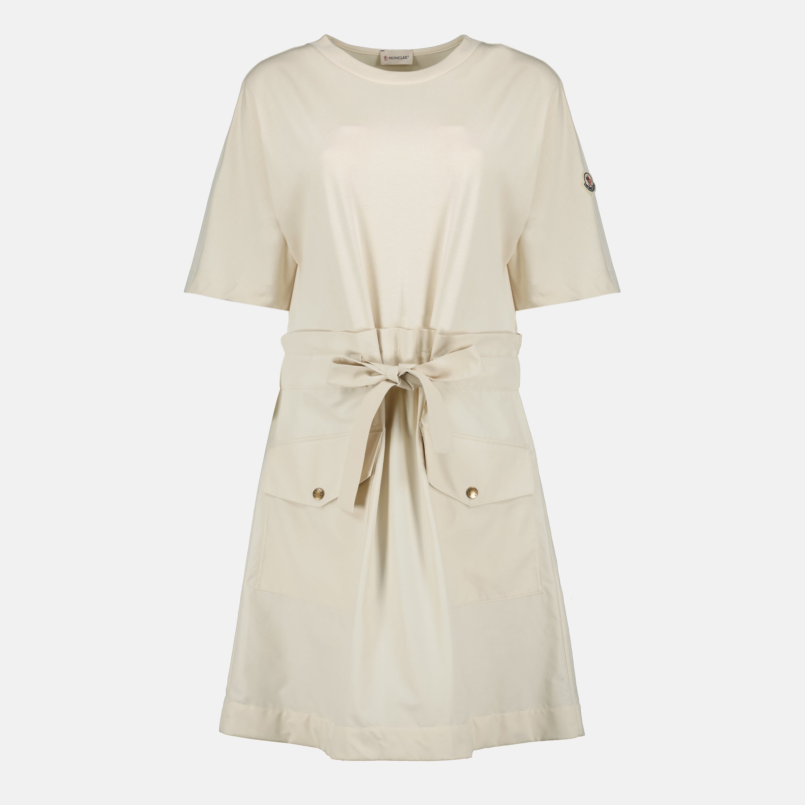 Robes Vestido Mini de Algodón Beige con Cinturón Moncler Beige Femme