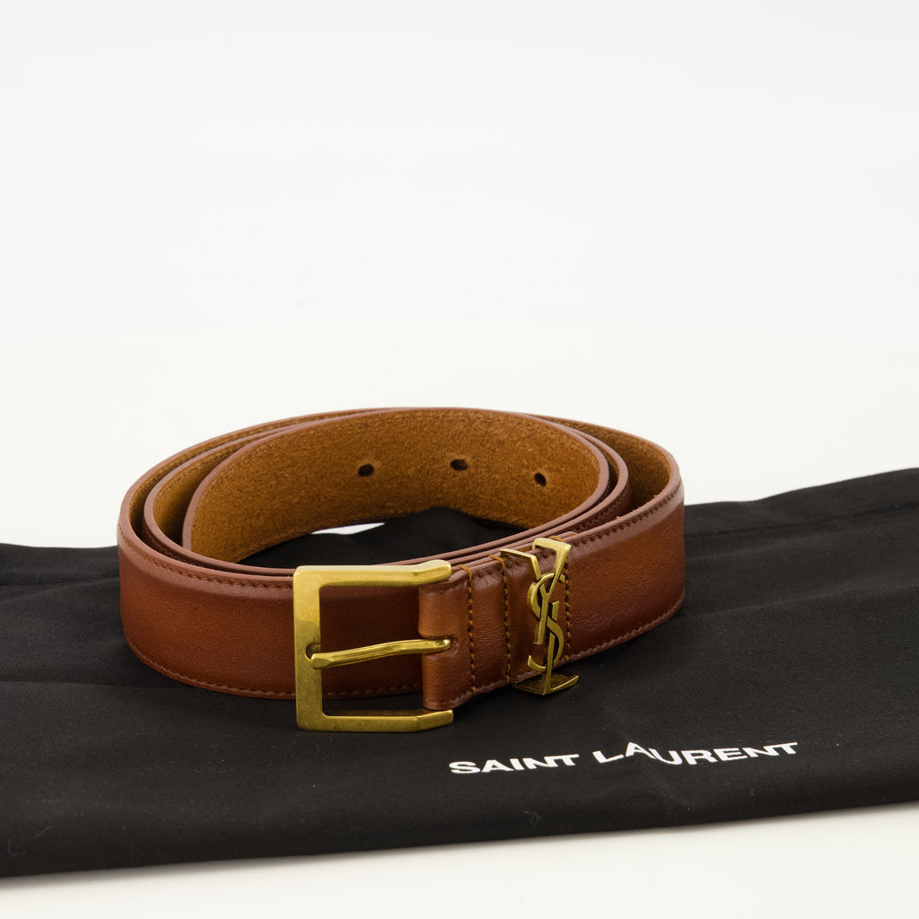 Ceintures Cinta de Couro Castanha Cassandre Vadim Saint Laurent Marron Homme