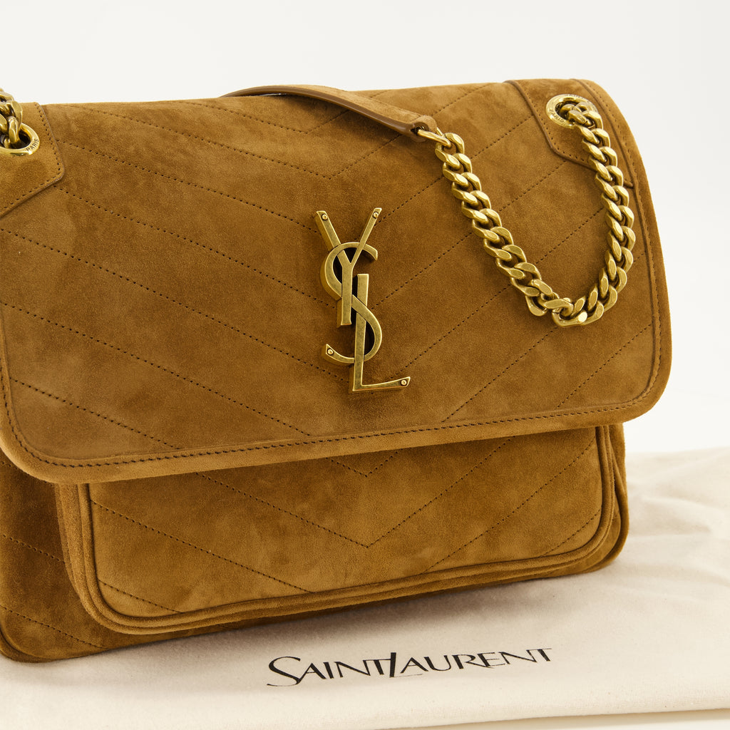 Sacs à main et épaule 니키 미디엄 스웨이드 브라운 백 Saint Laurent Marron Femme