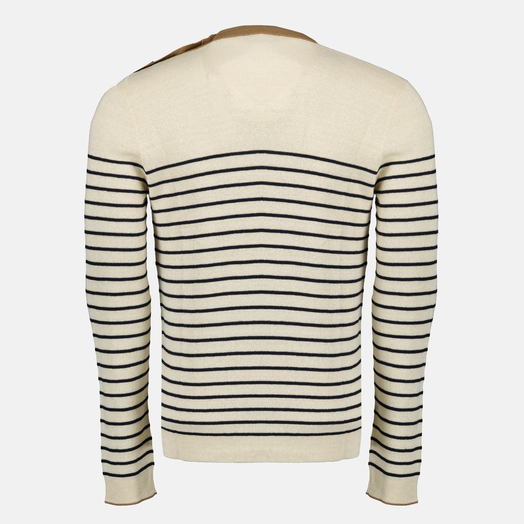 Image de l'article Pull en linge beige à rayures de la marque Prada pour Homme - Saison Printemps-Été 2026 - Vue de Dos