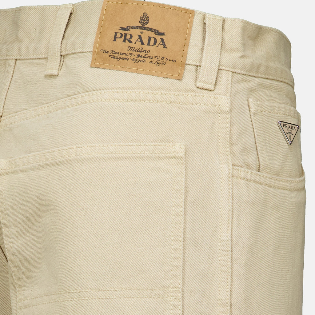 Pantalons Calças de Denim Bege Prada Beige Homme
