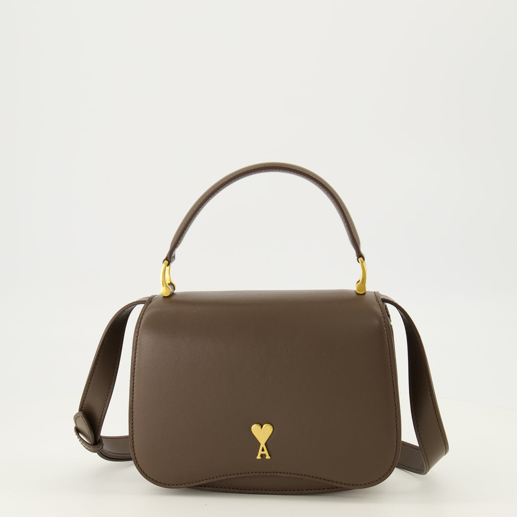 Sacs bandoulière 탑 핸들 파리 파리 브라운 가죽 백 Ami PARIS Marron Unisexe
