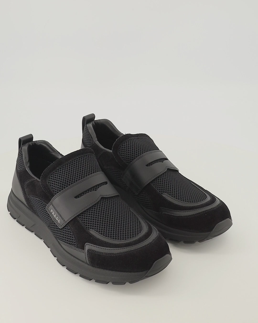 Baskets 프락스 블랙 메쉬 스니커즈 Prada Noir Homme