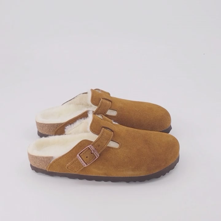 オープントゥシューズ ボストンファーファース Birkenstock 茶色 女性