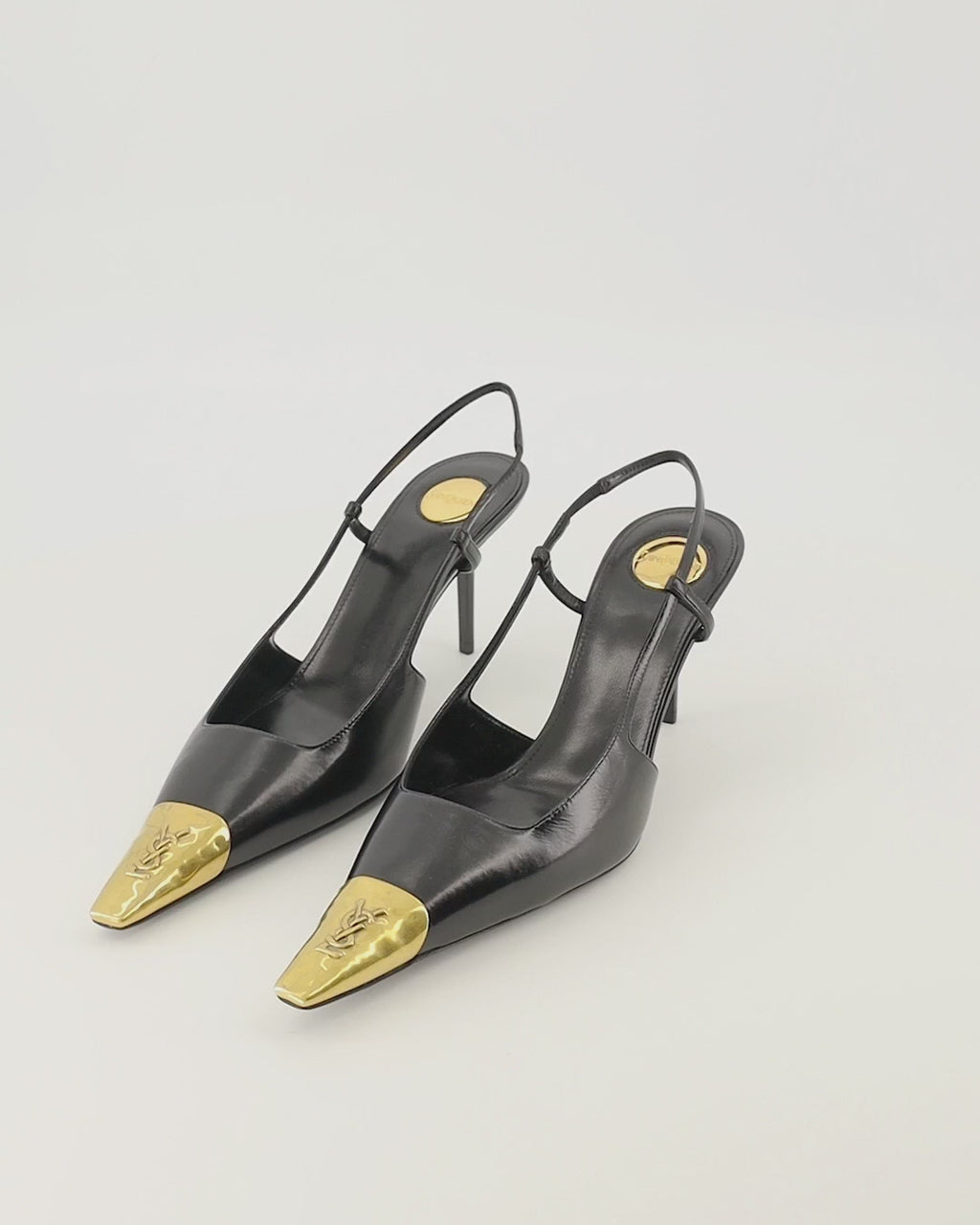 Escarpins 제안 블랙 가죽 슬링백 Saint Laurent Noir Femme
