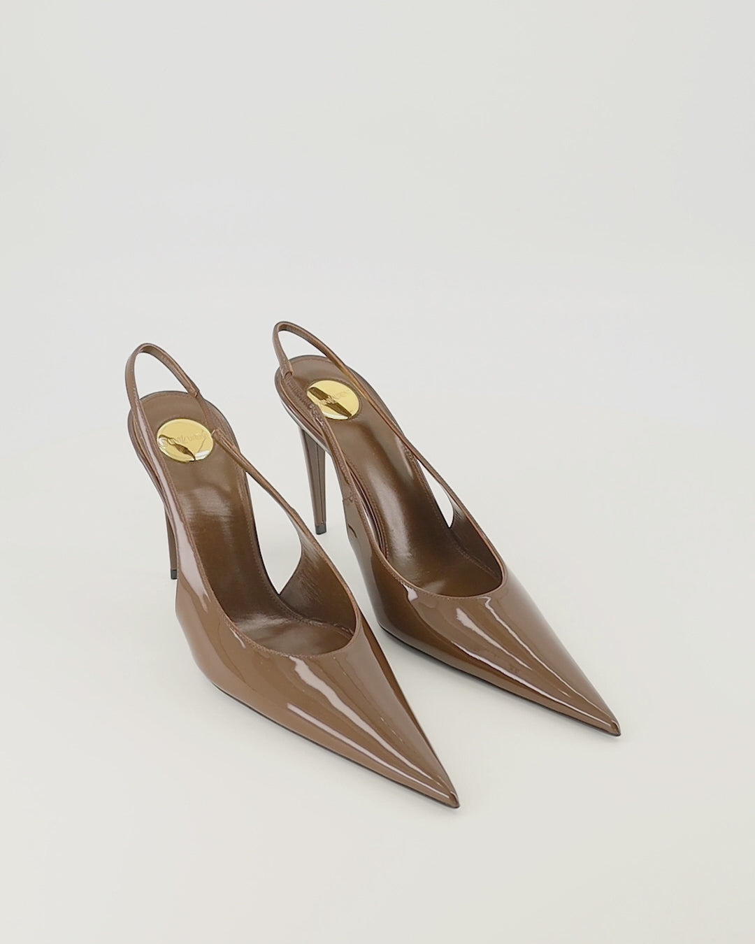 Chaussures ouvertes Guermantes Brown Patent Leather Slingbacks Saint Laurent Marron Femme