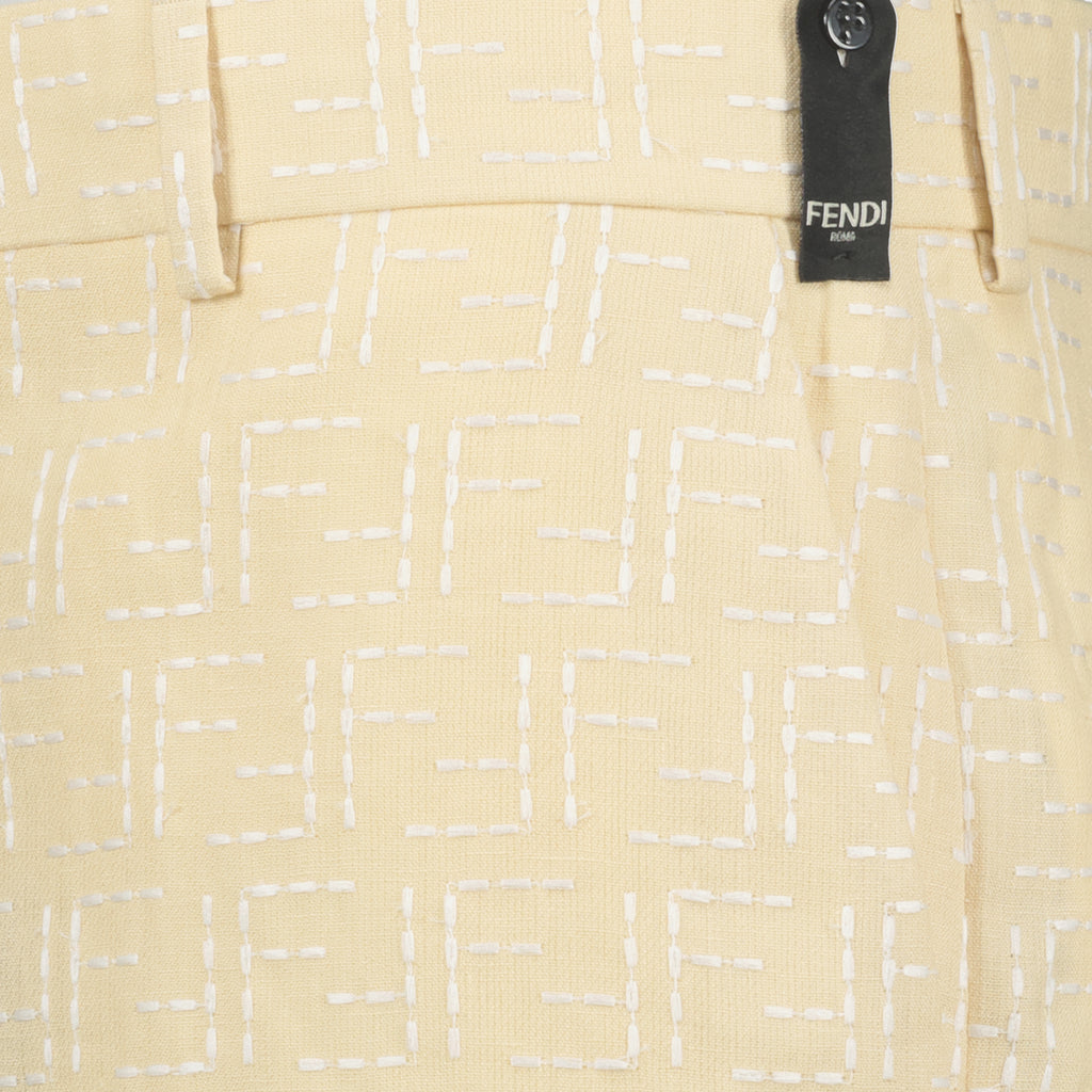 Shorts Calções de Linho Fendi Amarelo Homme