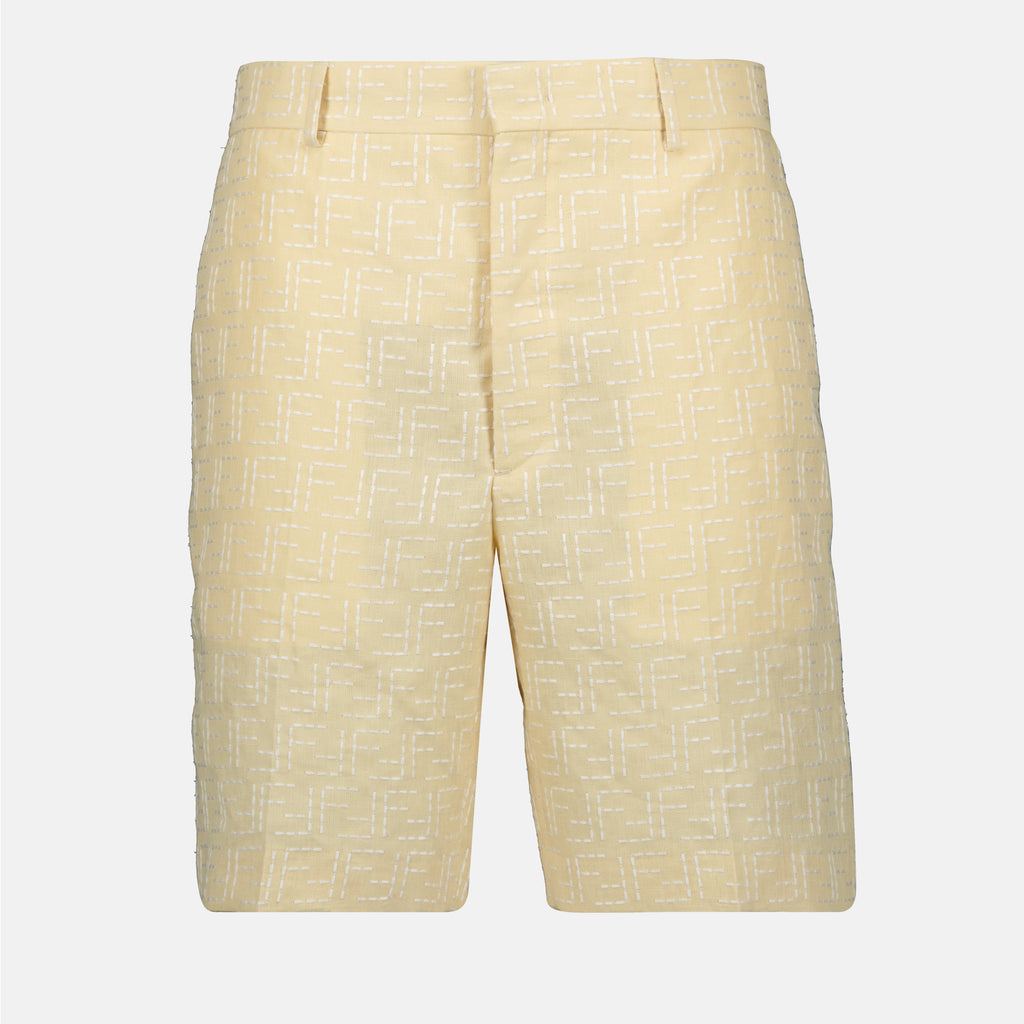 Shorts Calções de Linho Fendi Amarelo Homme