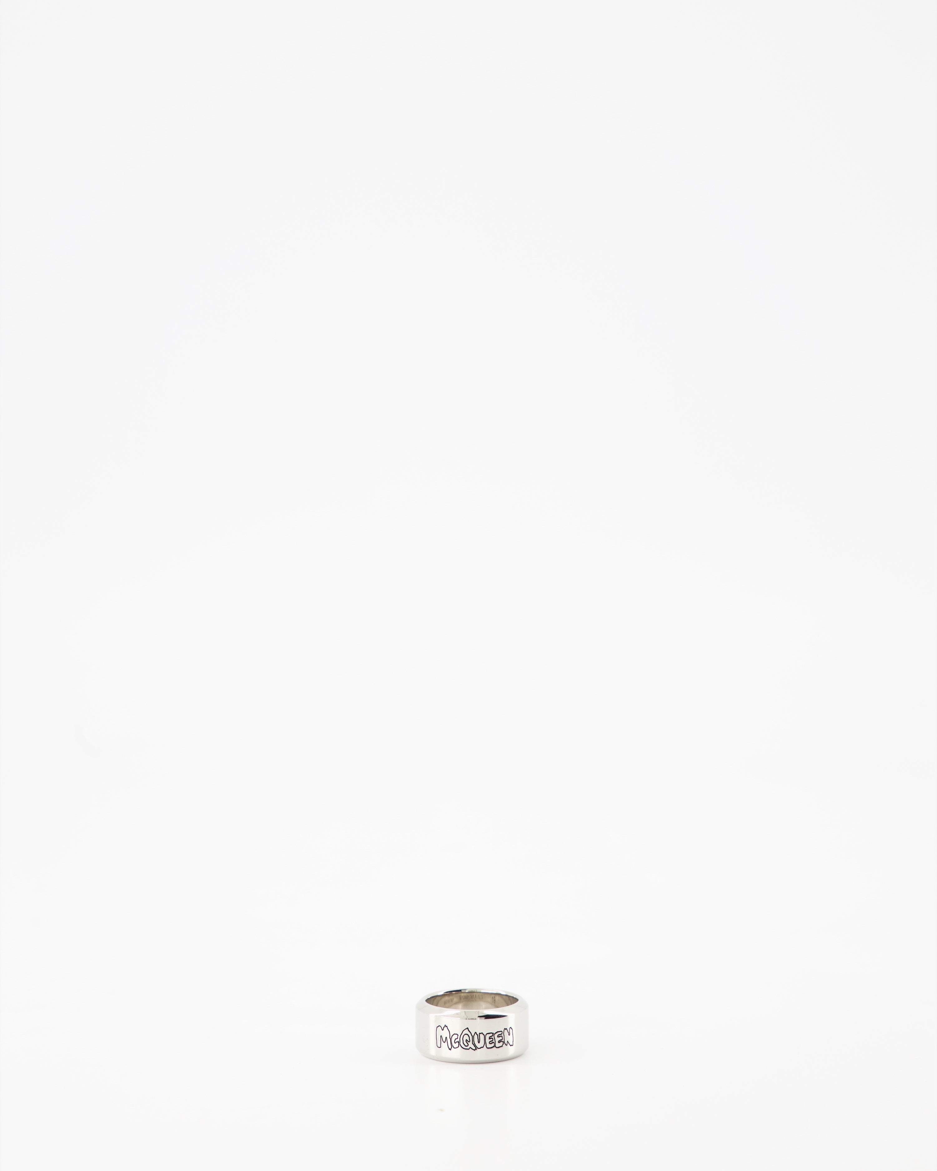 Bijoux Bague Graffiti Alexander McQueen Argenté Homme