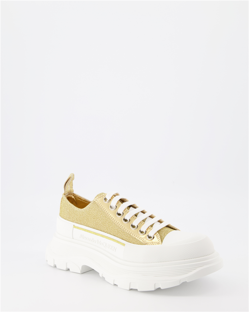 Baskets Baskets Tread Slick en toile Alexander McQueen Doré Femme