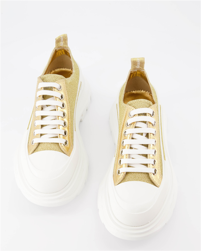 Baskets Baskets Tread Slick en toile Alexander McQueen Doré Femme