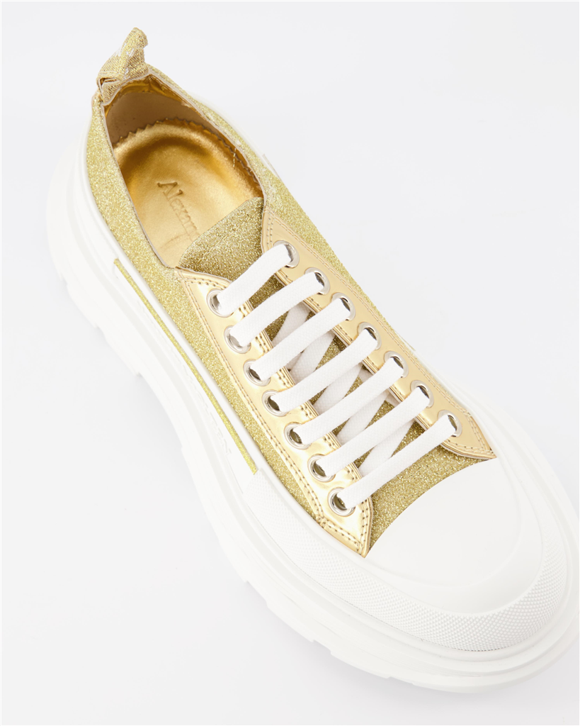Baskets Baskets Tread Slick en toile Alexander McQueen Doré Femme