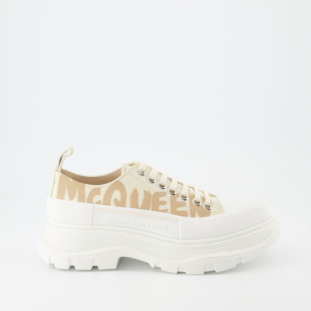 Tênis Baskets Tread Slick Graffiti Alexander McQueen Bege Femme