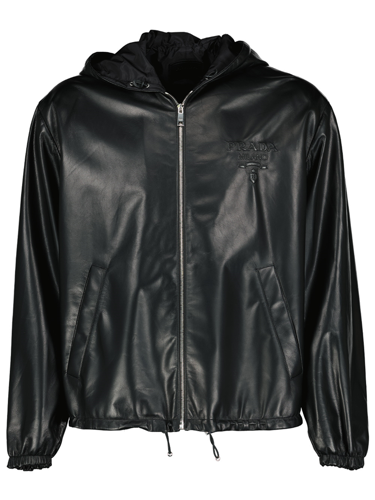 Mäntel Leder Bomber Prada Schwarz Homme