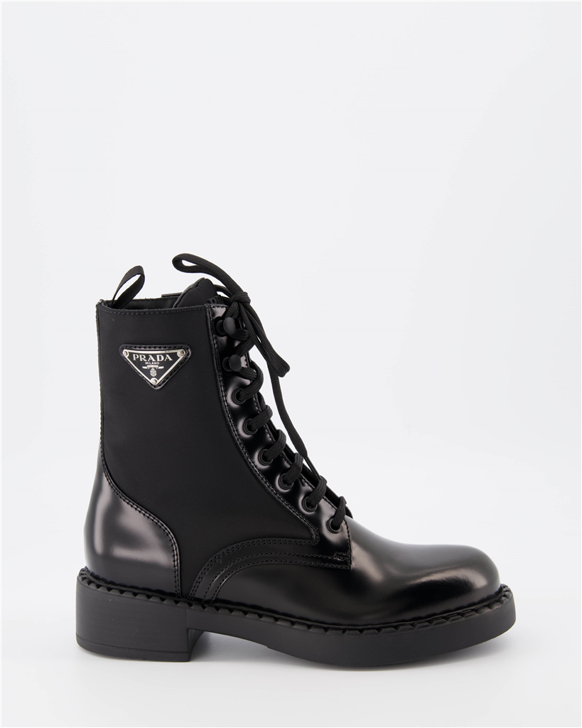 Ankle boots Combat ankle boots in leather and Re-Nylon Prada Black Women