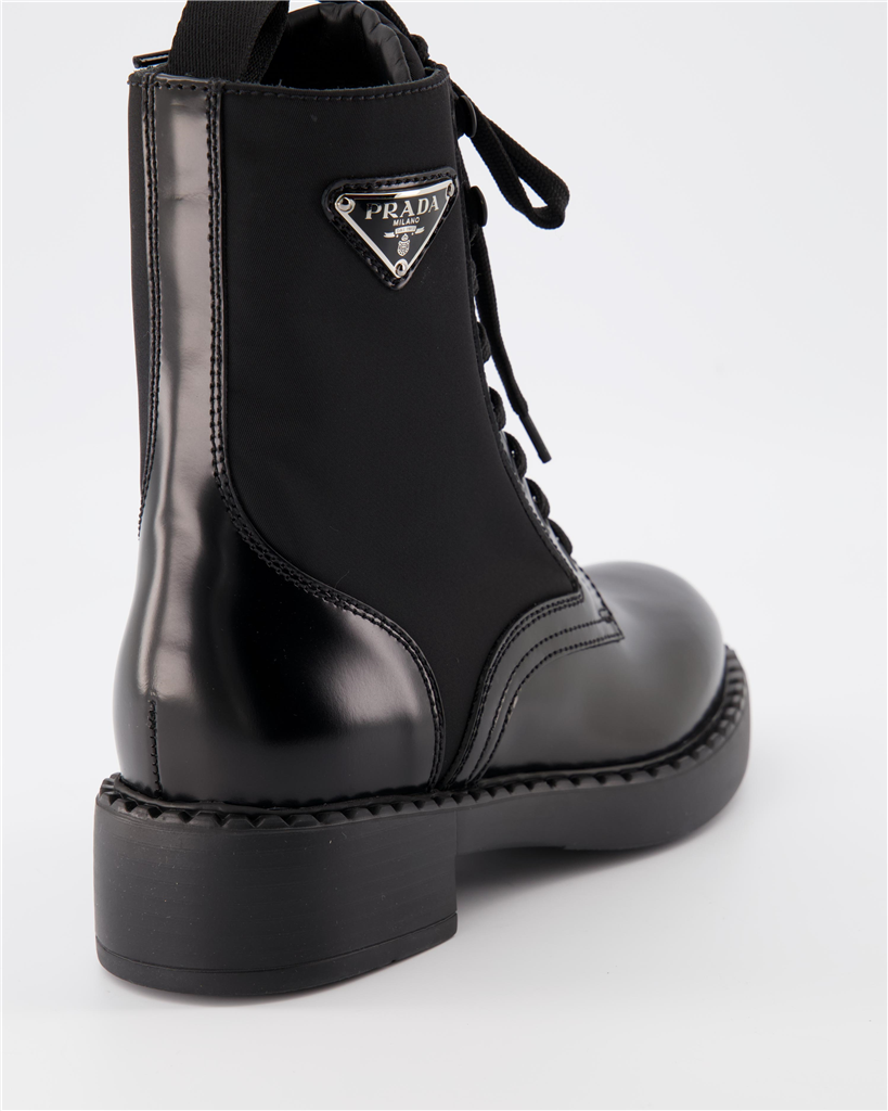 Ankle boots Combat ankle boots in leather and Re-Nylon Prada Black Women