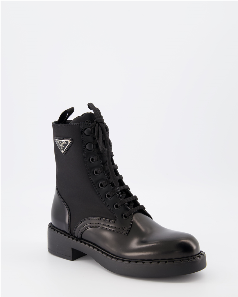 Ankle boots Combat ankle boots in leather and Re-Nylon Prada Black Women