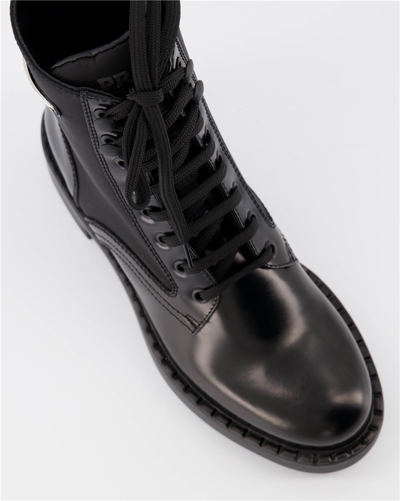 Ankle boots Combat ankle boots in leather and Re-Nylon Prada Black Women