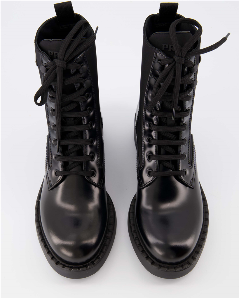 Ankle boots Combat ankle boots in leather and Re-Nylon Prada Black Women