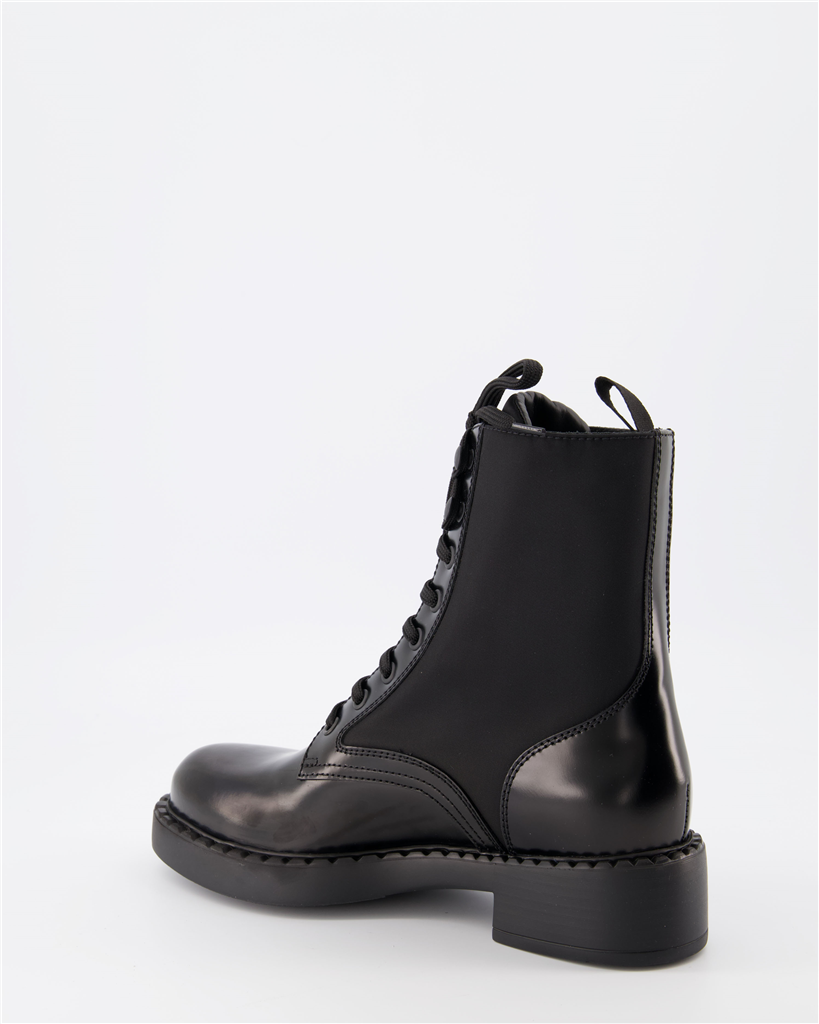 Ankle boots Combat ankle boots in leather and Re-Nylon Prada Black Women