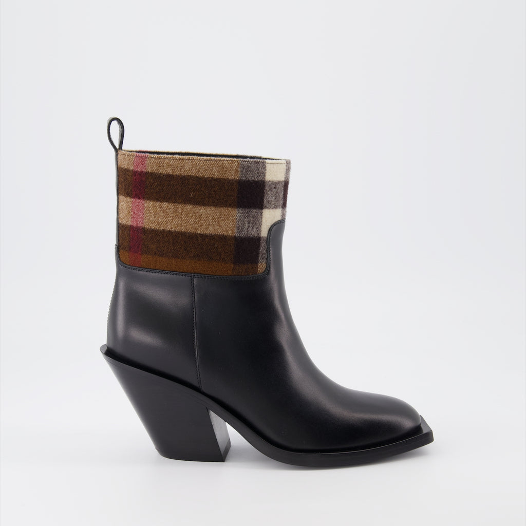 Ankle boots Checked leather ankle boots Burberry Black Women