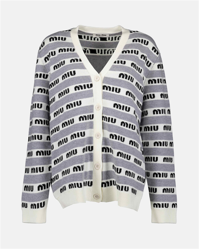 Maille Cardigan à logo Miu Miu Gris Femme