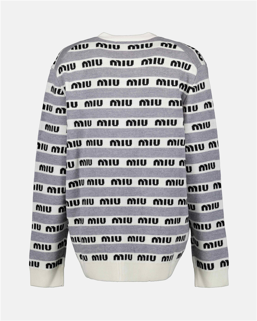 Maille Cardigan à logo Miu Miu Gris Femme