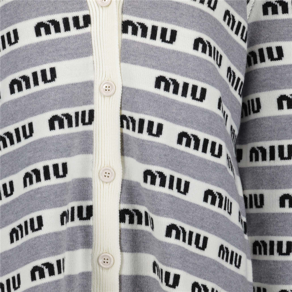 Maille Cardigan à logo Miu Miu Gris Femme
