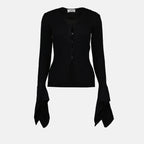 Maille Cardigan côtelé Ami PARIS Noir Femme