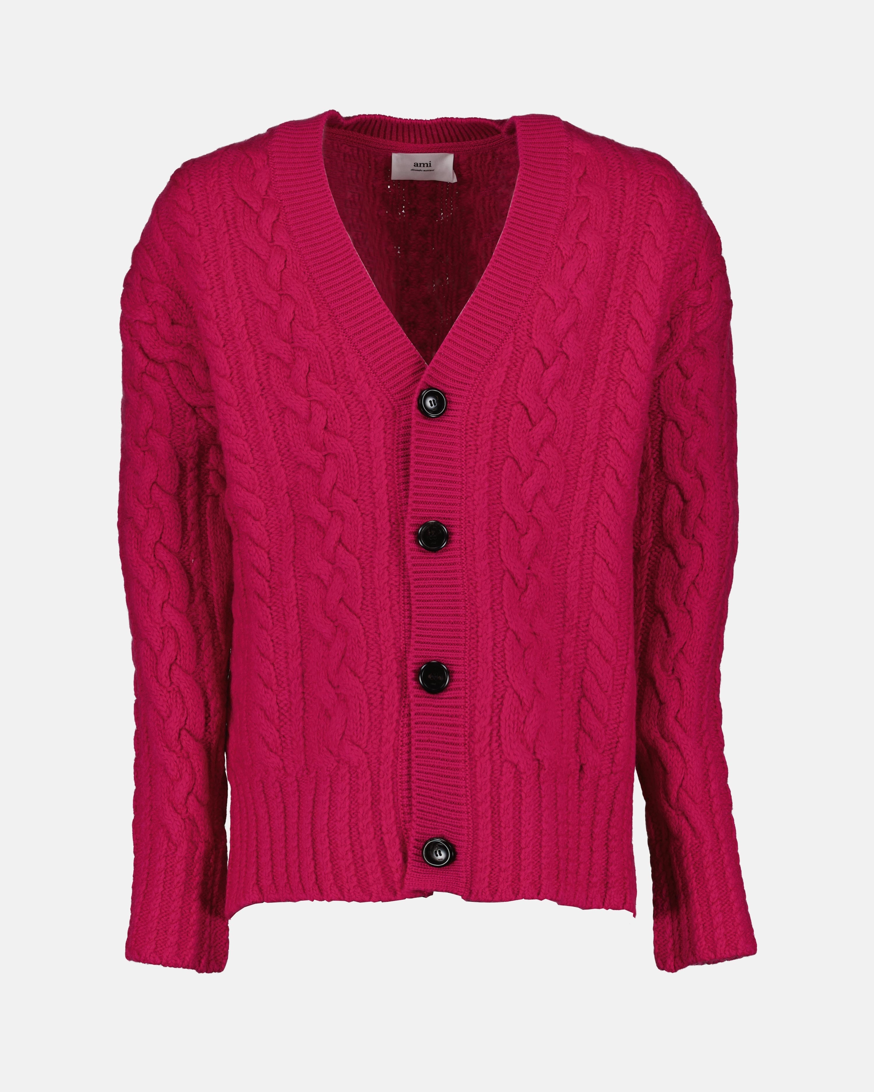 Maille Cardigan côtelé Ami PARIS Rose Unisexe