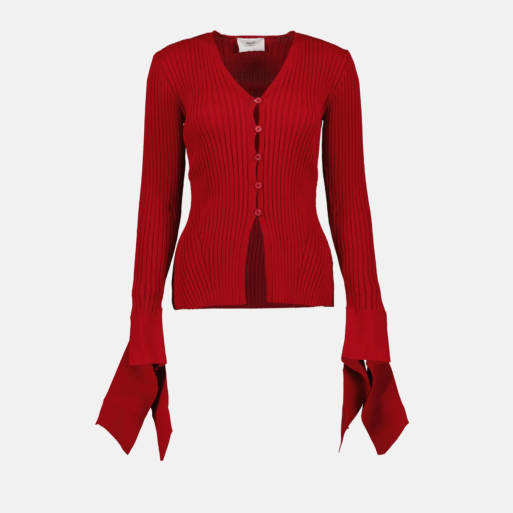 Maille Cardigan côtelé Ami PARIS Rouge Femme