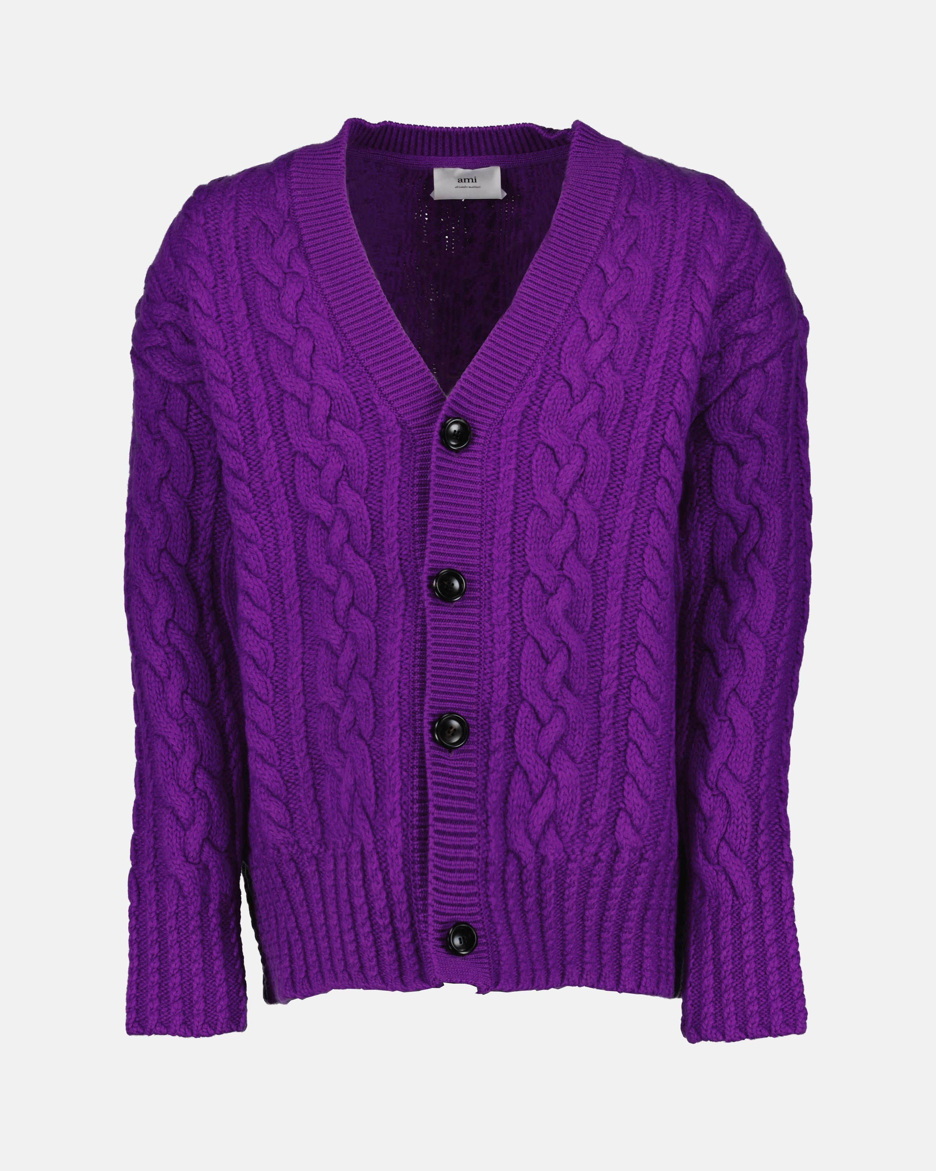 Maille Cardigan côtelé Ami PARIS Violet Unisexe