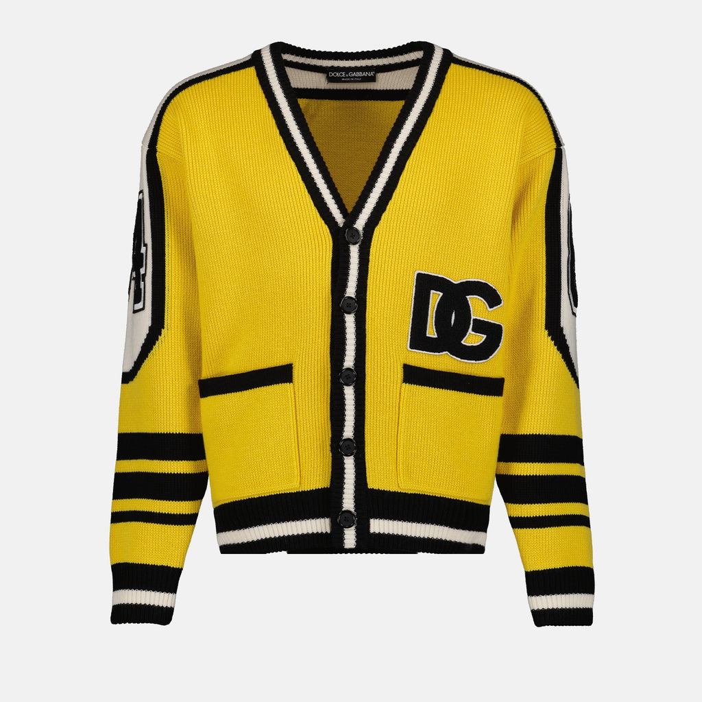Maille Cardigan à écusson Dolce & Gabbana Jaune Homme