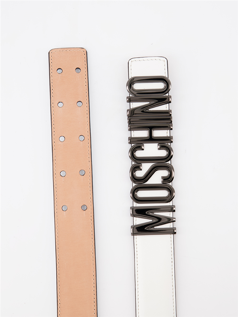 Pequenos artigos de couro Ceinture à logo plaque Moschino Branco Homme