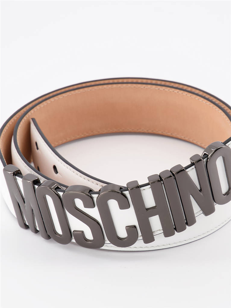Pequenos artigos de couro Ceinture à logo plaque Moschino Branco Homme