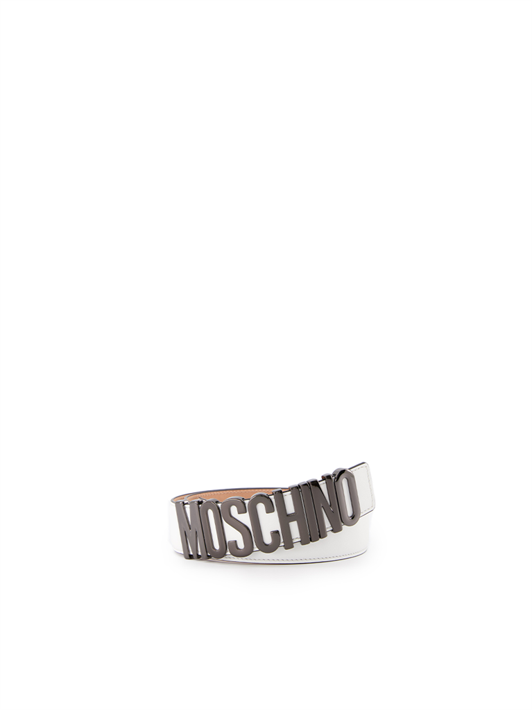 Pequenos artigos de couro Ceinture à logo plaque Moschino Branco Homme