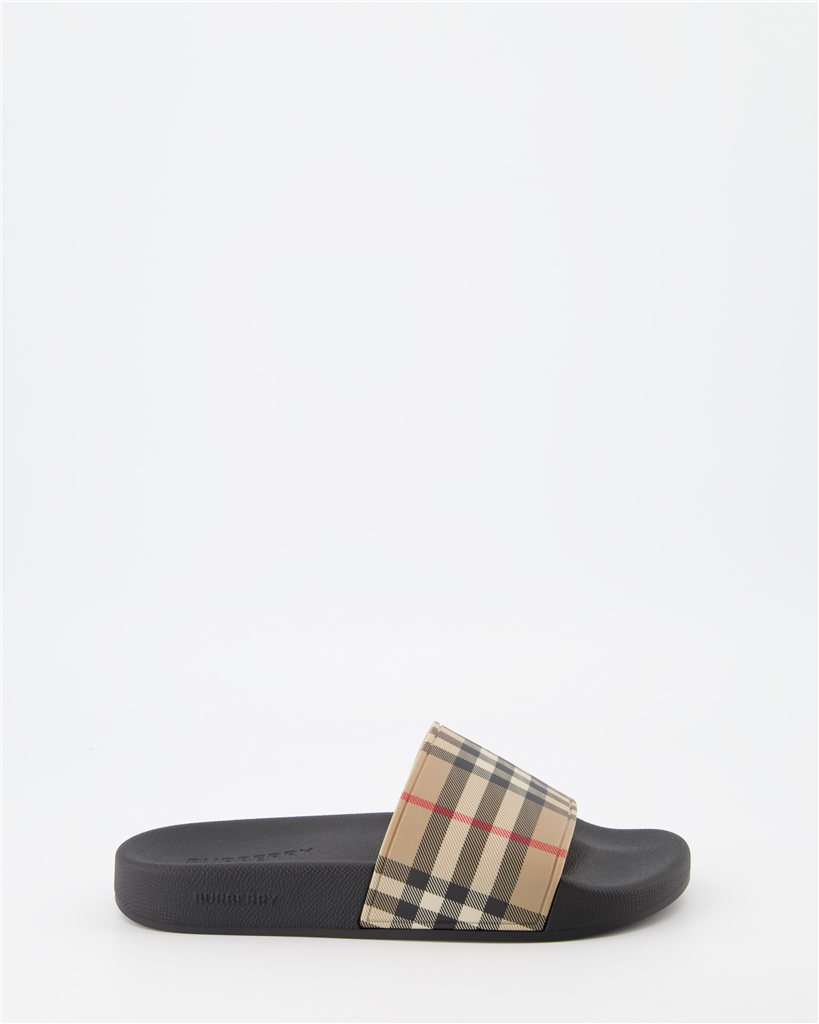 Chaussures ouvertes Claquettes à carreaux Burberry Beige Femme