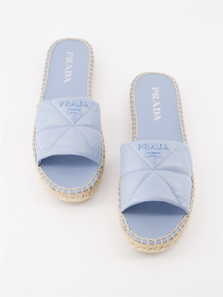 Tênis Claquettes en cuir et raphia Prada Azul Femme