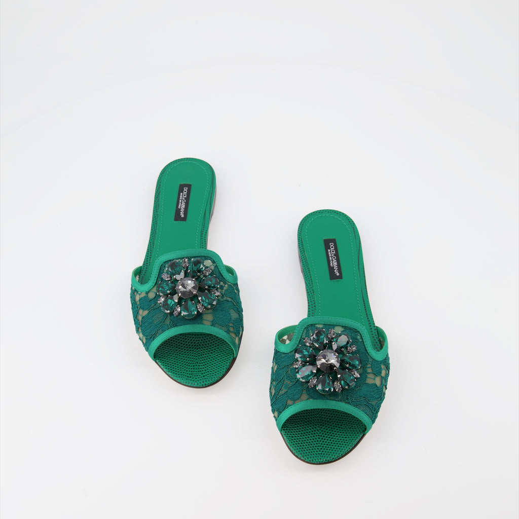 Zapatos abiertos Claquettes en dentelle Dolce & Gabbana Verde Femme