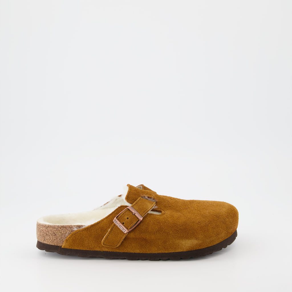 Chaussures ouvertes Mules Boston en fourrure Birkenstock Marron Homme
