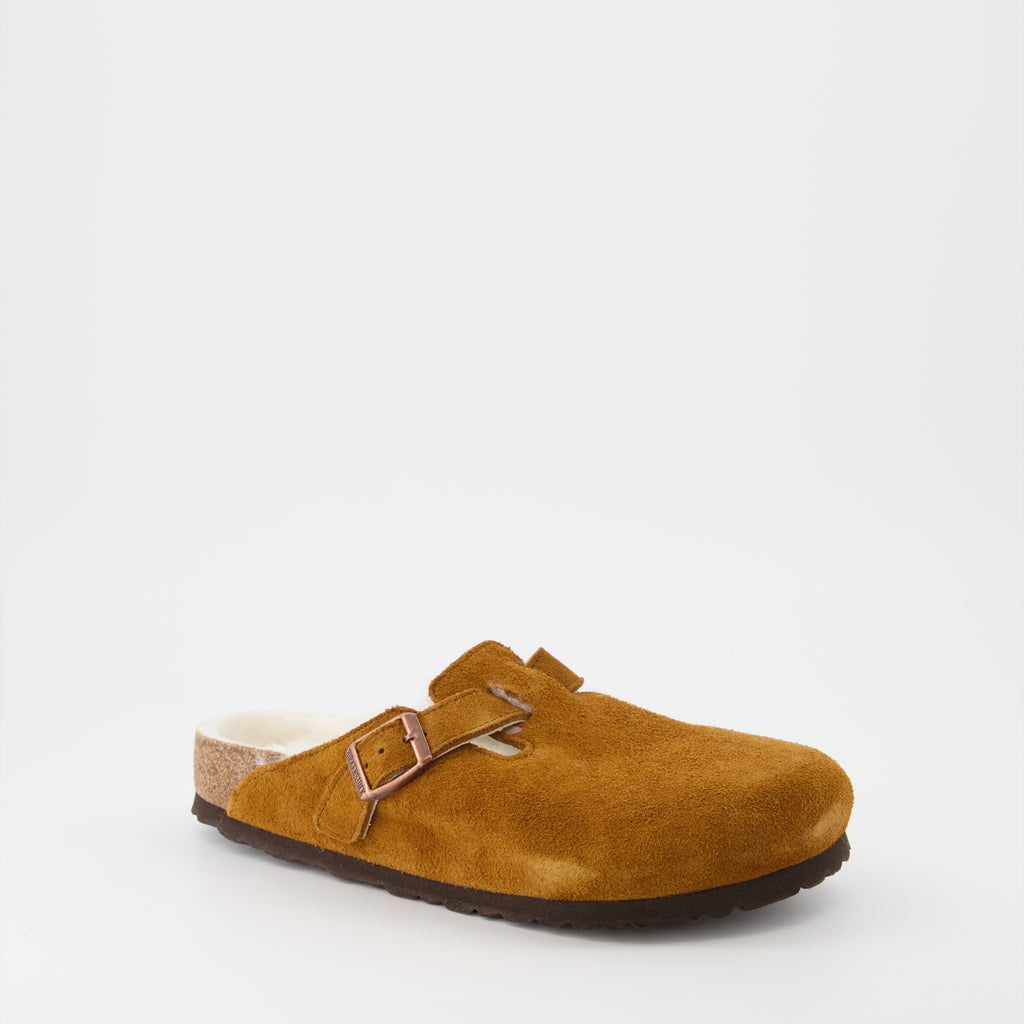 Chaussures ouvertes Mules Boston en fourrure Birkenstock Marron Homme