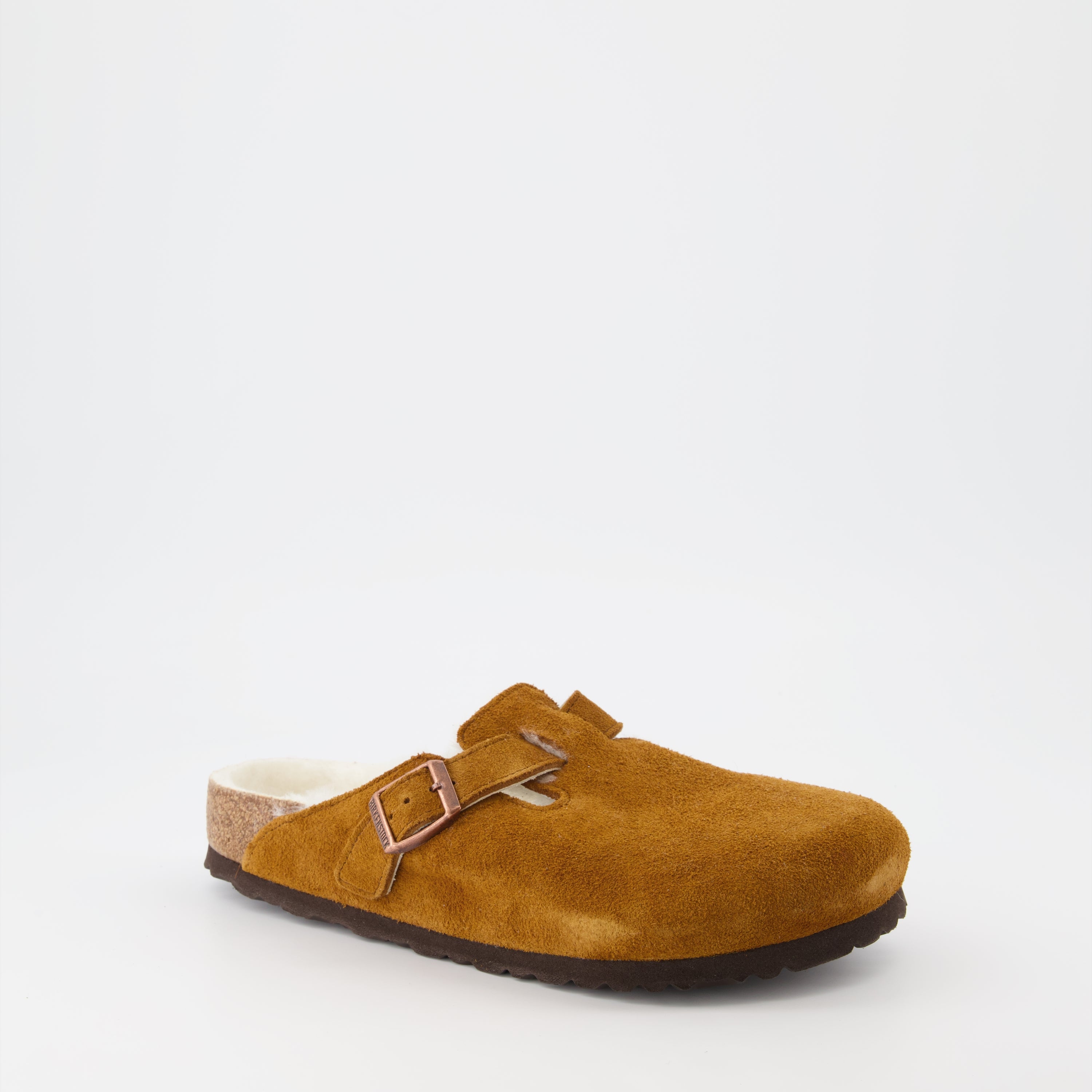 Chaussures ouvertes Mules Boston en fourrure Birkenstock Marron Homme