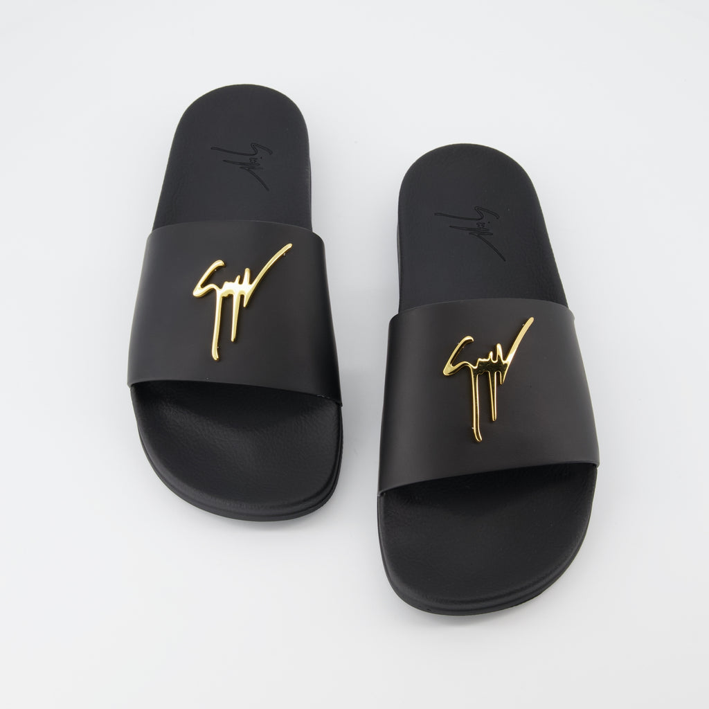 Offene schuhe Claquettes à logo Giuseppe Zanotti Schwarz Homme