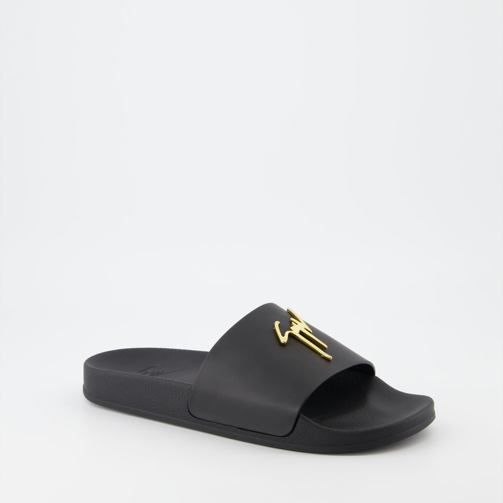 Offene schuhe Claquettes à logo Giuseppe Zanotti Schwarz Homme