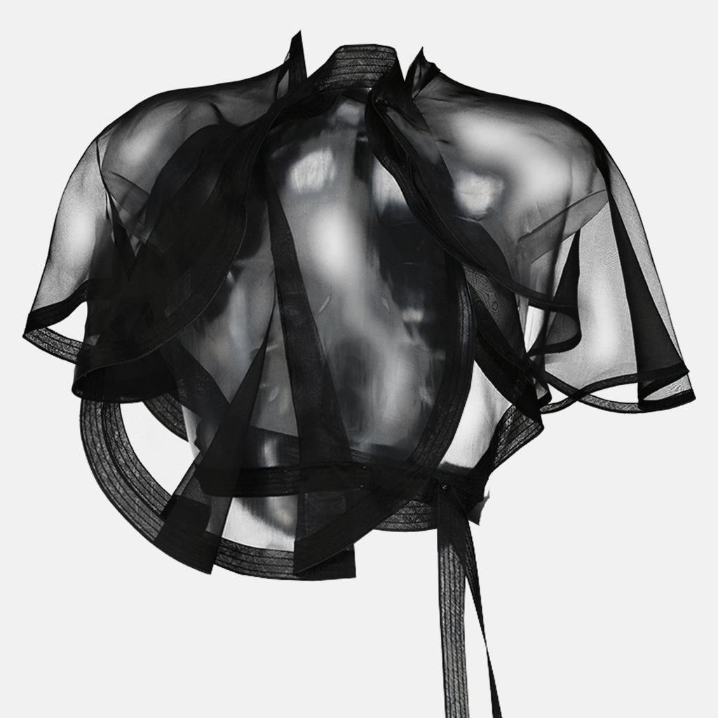 Haut crop en soie noire