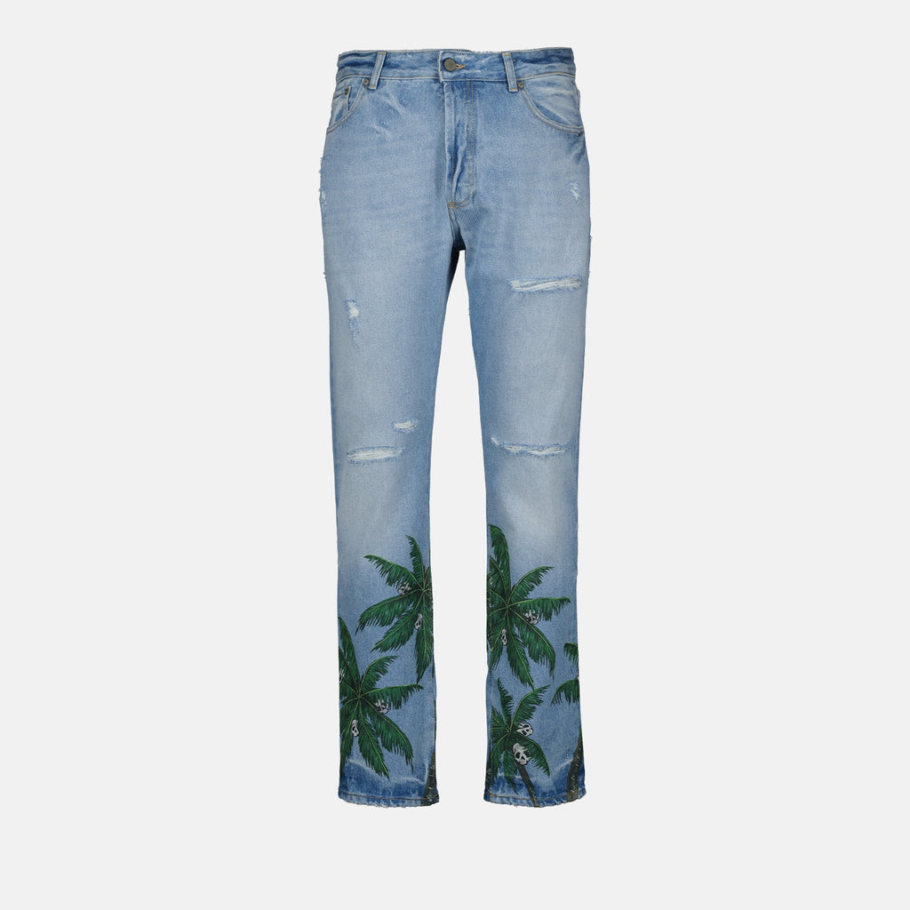 Pantalons Jean Palm Tree Palm Angels Bleu Homme